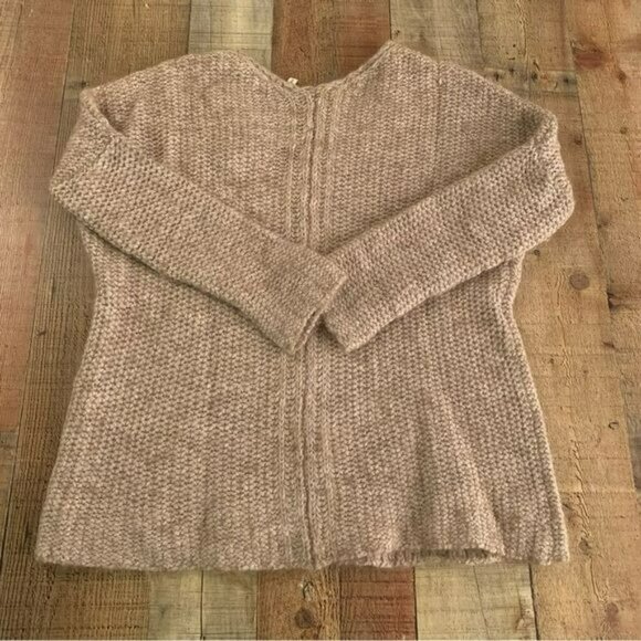 Moth womens cream and tan wool knit long sleeve v-neck sweater -S - Picture 9 of 10